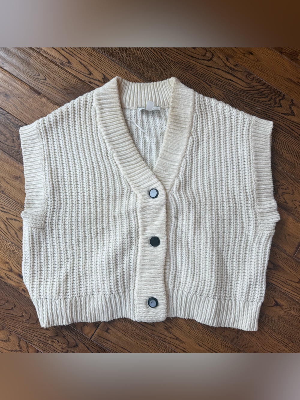 B.Young Cream Chunky Knit Button Sweater Vest S